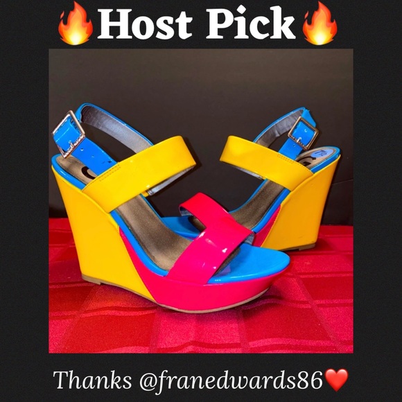 🔥G by Guess Multicolor Pink, Yellow & Blue Wedge Like New 7.5 CUTE! 🌺3xHost Pick - Picture 10 of 11